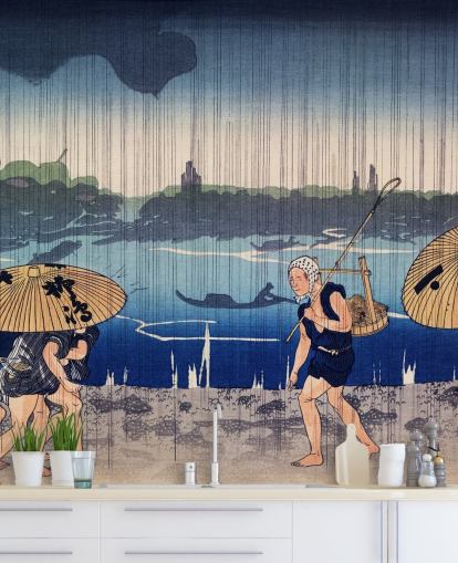 Peinture murale personnes marchant sous des parapluies Peinture murale personnes marchant sous des parapluies