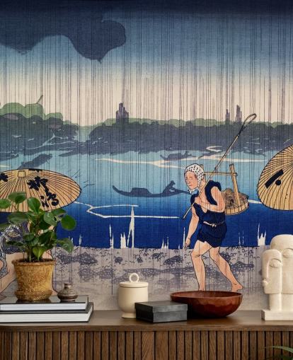 People Walking Beneath Umbrellas Mural People Walking Beneath Umbrellas Mural