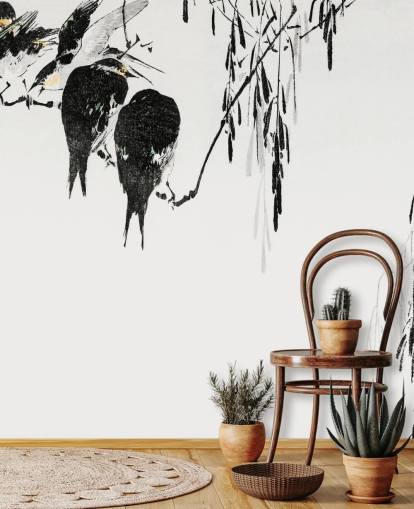 Perched Magpies Baggrund Mural 