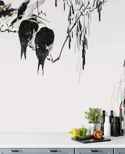 Decorazione murale con gazze appollaiate 