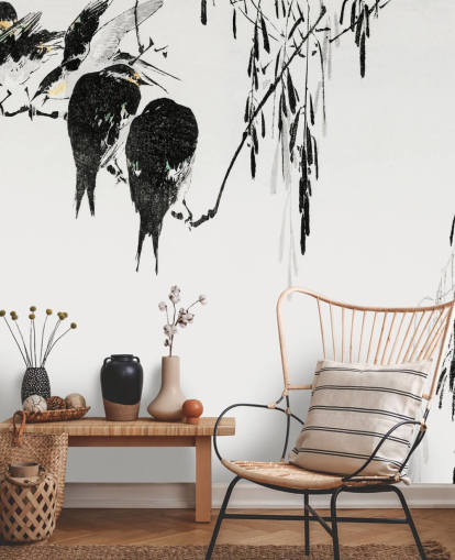 Decorazione murale con gazze appollaiate Decorazione murale con gazze appollaiate