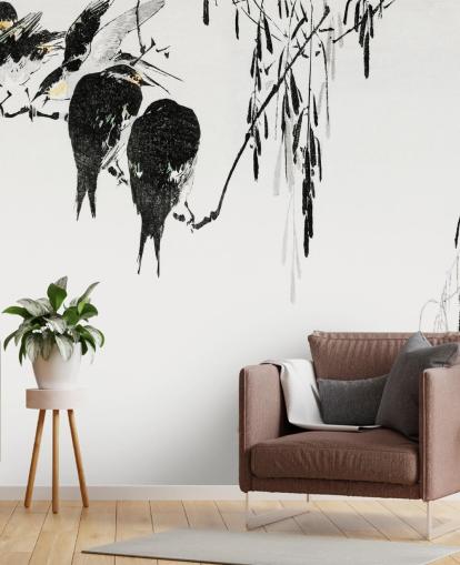 Tapeten-Wandbild „Perched Elstern“ 