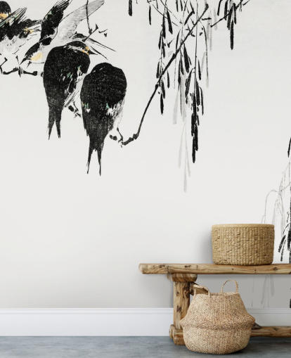 Perched Magpies Baggrund Mural Perched Magpies Baggrund Mural