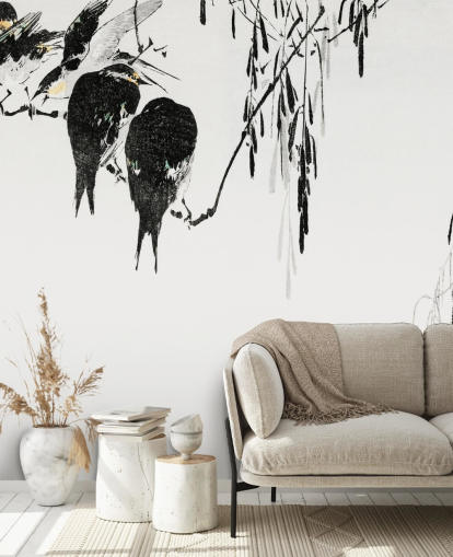 Decorazione murale con gazze appollaiate 