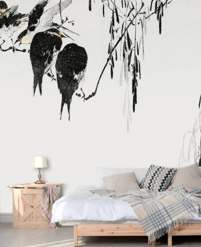 Decorazione murale con gazze appollaiate Decorazione murale con gazze appollaiate
