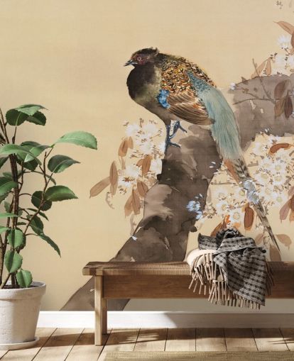 Pheasant on Cherry Blossom Branch Wallpaper Pheasant on Cherry Blossom Branch Wallpaper