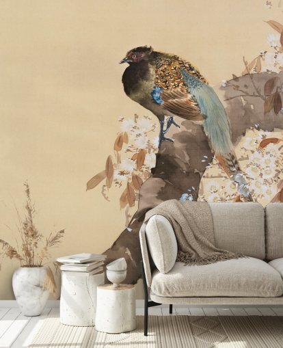 Pheasant on Cherry Blossom Branch Wallpaper Pheasant on Cherry Blossom Branch Wallpaper