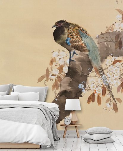 Pheasant on Cherry Blossom Branch Wallpaper Pheasant on Cherry Blossom Branch Wallpaper
