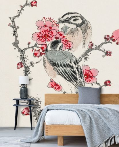 Pine Bunting and Plum Tree Wallpaper Mural 