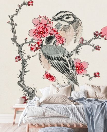 Pine Bunting and Plum Tree Wallpaper Mural Pine Bunting and Plum Tree Wallpaper Mural