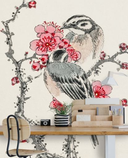 Pine Bunting and Plum Tree Wallpaper Mural 