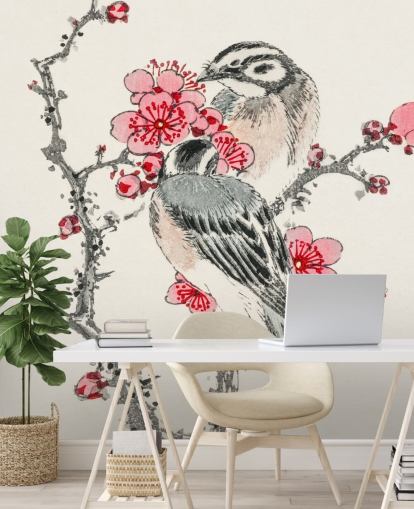 Dennengors en Pruimenboom behang muurschildering 