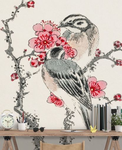 Pine Bunting and Plum Tree Wallpaper Mural 