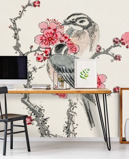 Pine Bunting and Plum Tree Wallpaper Mural Pine Bunting and Plum Tree Wallpaper Mural