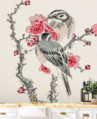 Papier Peint Fresque Bruant des pins et Prunier 