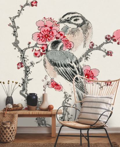 Pine Bunting and Plum Tree Wallpaper Mural Pine Bunting and Plum Tree Wallpaper Mural