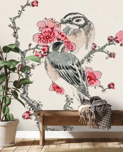 Pine Bunting and Plum Tree Wallpaper Mural 