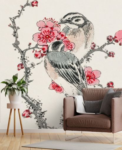 Papel pintado Banderines de pino y ciruelos 