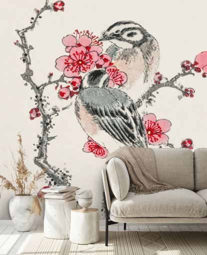 Dennengors en Pruimenboom behang muurschildering 