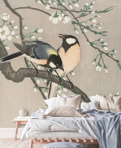 Borsten op Cherry Branch Behang Muurschildering Borsten op Cherry Branch Behang Muurschildering