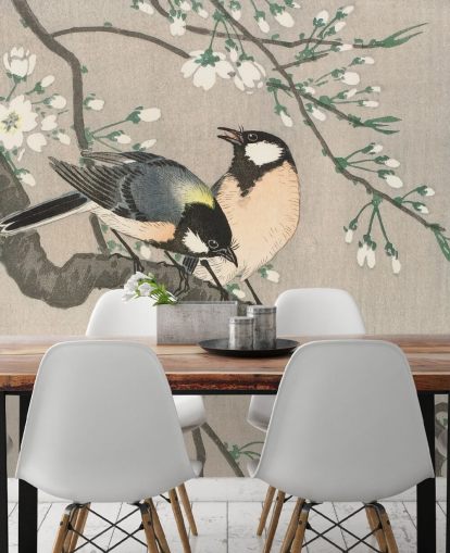 Tits on Cherry Branch Wallpaper Mural Tits on Cherry Branch Wallpaper Mural