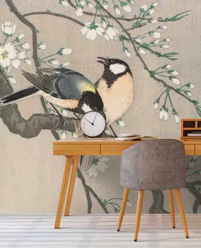 Tits on Cherry Branch Wallpaper Mural Tits on Cherry Branch Wallpaper Mural