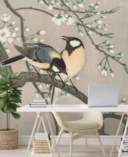 Tits on Cherry Branch Wallpaper Mural Tits on Cherry Branch Wallpaper Mural