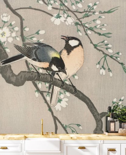 Papel de parede Tits on Cherry Branch 