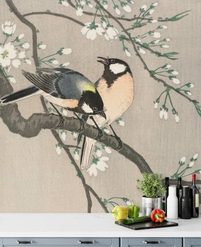 Bryster på Cherry Branch Tapet Mural Bryster på Cherry Branch Tapet Mural