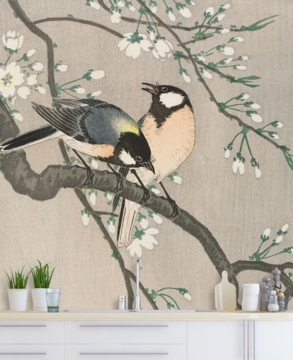 Tits on Cherry Branch Wallpaper Mural Tits on Cherry Branch Wallpaper Mural