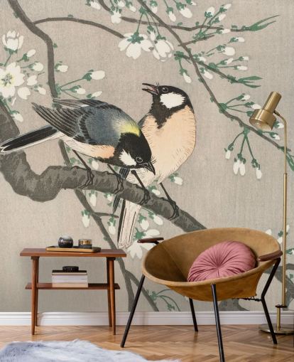 Tits on Cherry Branch Wallpaper Mural Tits on Cherry Branch Wallpaper Mural