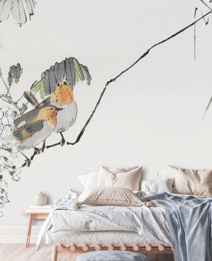 Mural Dos gorriones posados en una rama