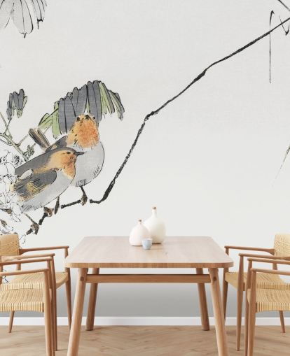 Two Sparrows Perched on a Branch Mural