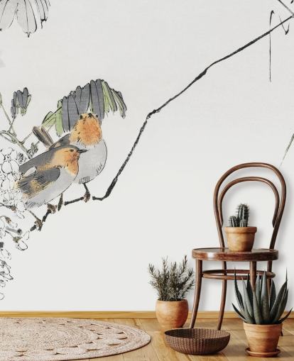 Mural Dos gorriones posados en una rama