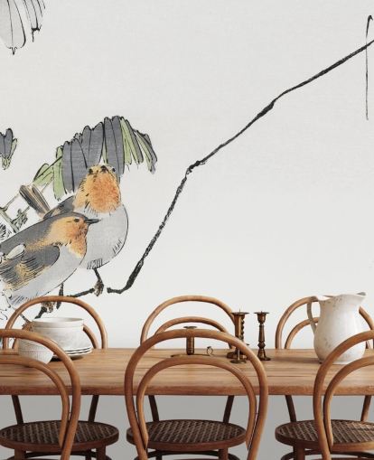 Dois pardais empoleirados em um mural de filial Dois pardais empoleirados em um mural de filial