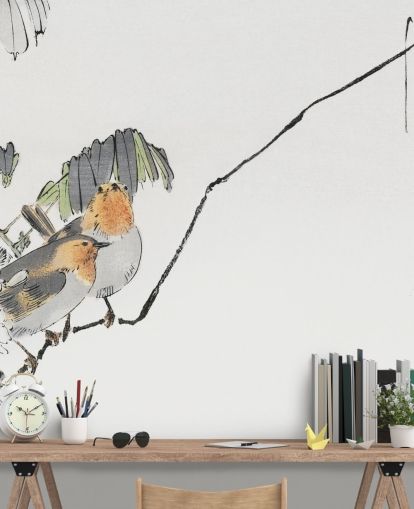 Two Sparrows Perched on a Branch Mural