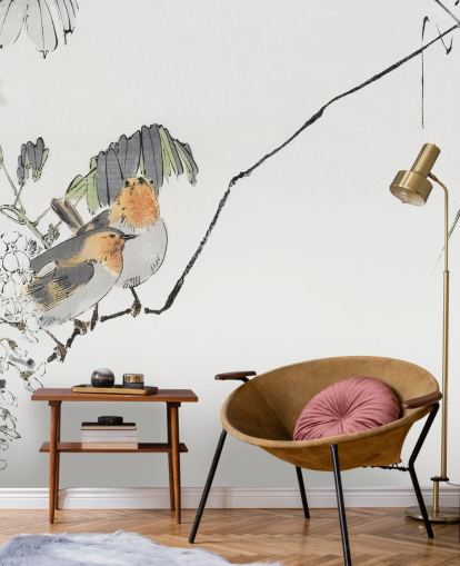 Two Sparrows Perched on a Branch Mural