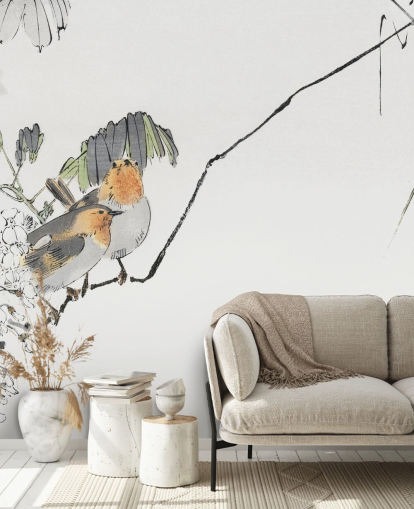 Zwei Spatzen auf einem Ast Fototapete