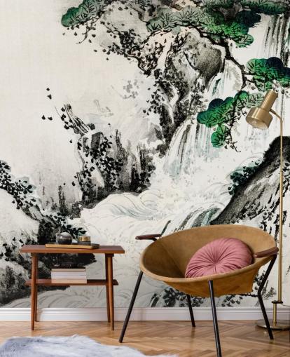 Cascading Vandfald Baggrund Mural