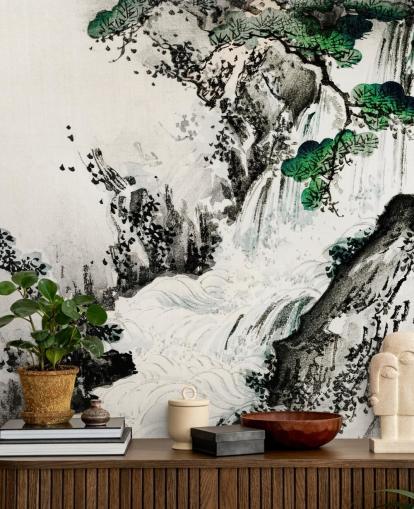 Trapsgewijze waterval behang muurschildering