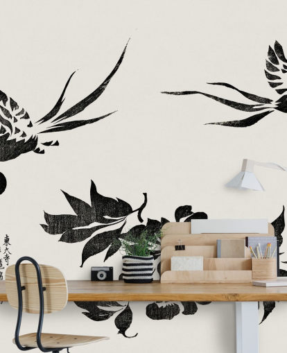 Houtblok Print van Fazanten Behang Muurschildering Houtblok Print van Fazanten Behang Muurschildering