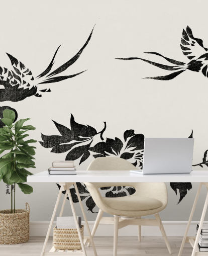 Houtblok Print van Fazanten Behang Muurschildering 