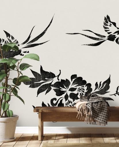 Papel pintado xilografía de faisanes 