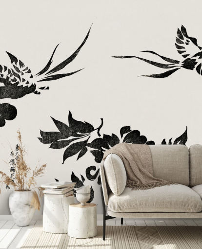 Papel pintado xilografía de faisanes 