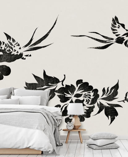 Woodblock Print of Pheasants Wallpaper Mural 