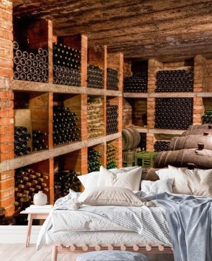 Papel de parede de adega de vinhos com prateleiras