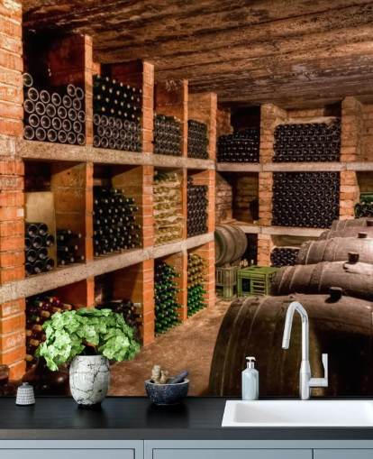 Papier peint pour cave à vin avec étagères