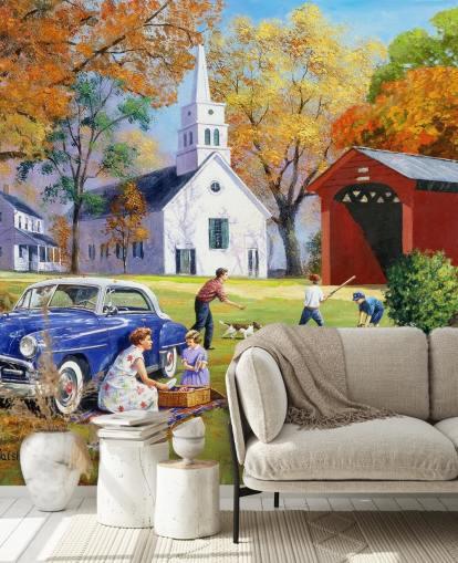 Family Time by the River Carehome Wallpaper