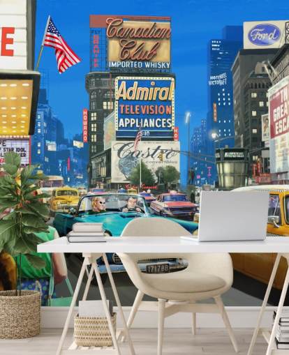 Vintage Times Square Muurschildering van Kevin Walsh