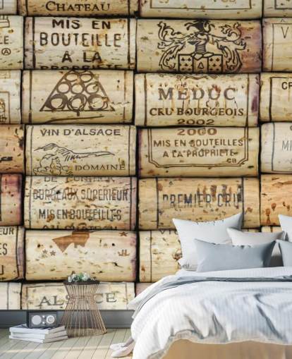light brown customisable wine wallpaper mural called Wine Corks for kitchens and wine cellars